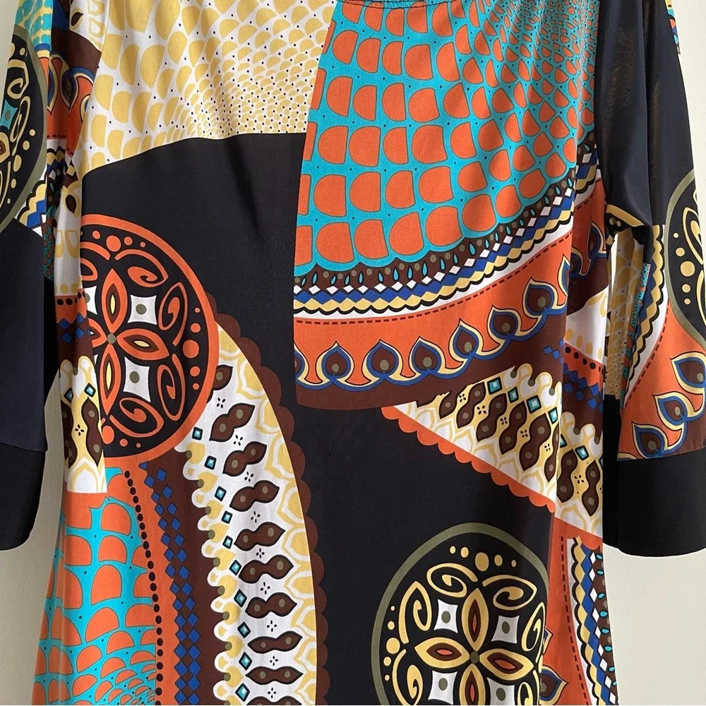 Papillon Blanc Geometric dress Black Yellow Orange size large Lightweight retro - Picture 6 of 9